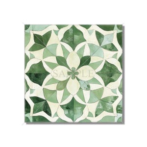 Green Patterned Ceramic Tile - Vintage Moroccan Design Tile - Unique Green Kitchen Backsplash Tile - Unique Bathroom Tile Green Accent Tiles