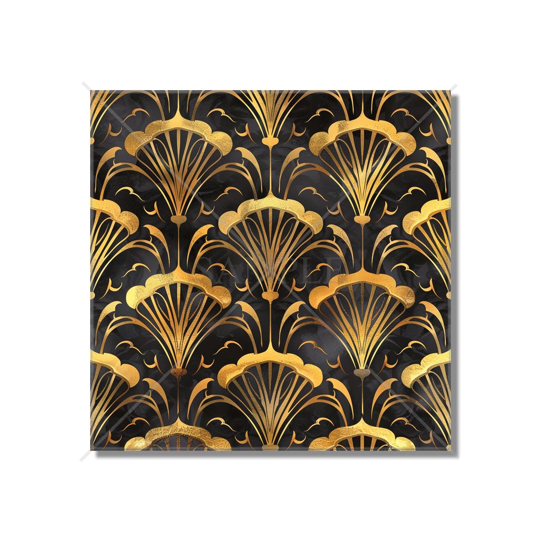 Vintage Art Deco Design Ceramic Tile Black and Gold Tones Art Deco ...