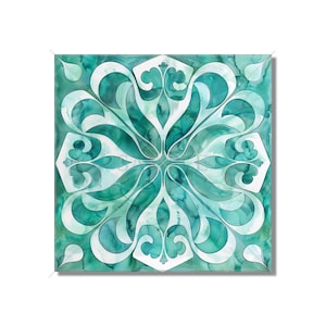 Ceramic Tile Teal Patterned Kitchen Backsplash Tile - Teal Blue Green Bathroom Tile - Unique Tile Backsplash - Free Shipping