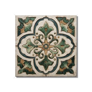 Green And Beige Ceramic Tile Vintage Aged Moroccan Tile Design - Green Kitchen Backsplash Tile - Bathroom Wall Tile - Green Patterned Tile