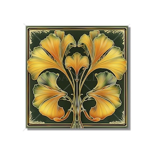 Vintage Art Nouveau Ginkgo Design Ceramic Tile - Decorative Kitchen Backsplash Tile Bathroom Tile - Antique Design Decorative Ceramic Tile