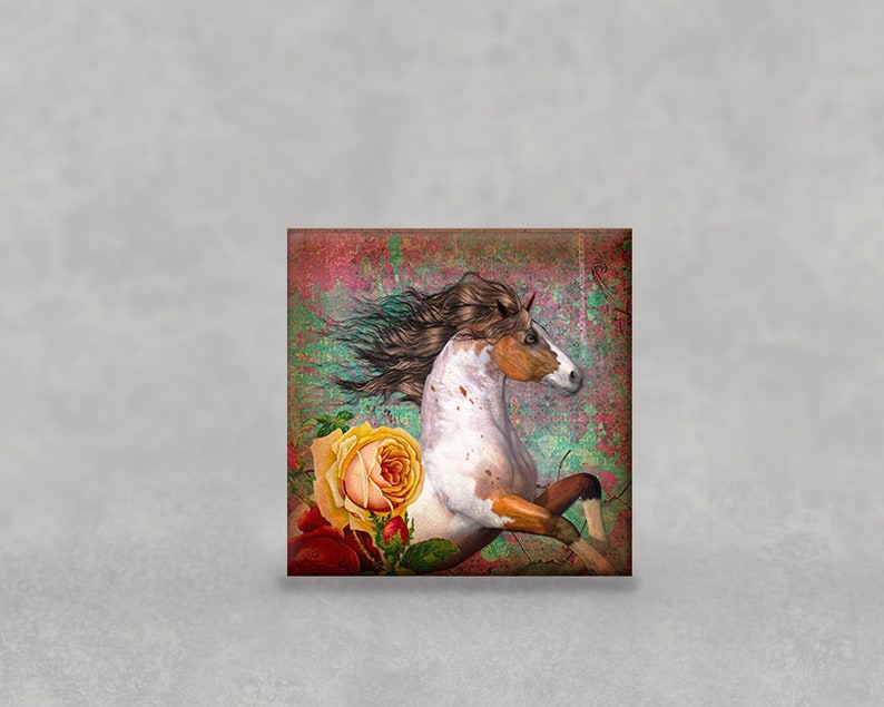 Mosaic Focal Tile 1 3 4 Gypsy Cowgirl Horse Design Image 0
