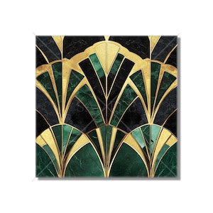 Art Deco Design Ceramic Tile - Black Green Gold Tones Art Deco Kitchen Backsplash Tile - Art Deco Bathroom Tile - Art Deco Fireplace