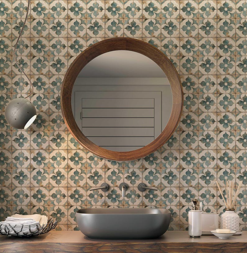 Blue Green Ceramic Tile Vintage Moroccan Design Kitchen Tile Backsplash ...