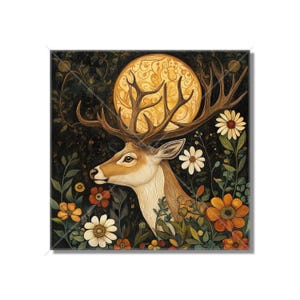 Deer Ceramic Tile - Vintage Design Deer Ceramic Tile - Sun And Moon Deer Tile - Magical Deer Design Home Decor - Deer Mural - Free Shipping