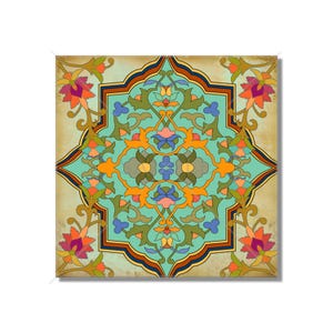 Tan Turquoise Orange Ceramic Tile - Vintage Moroccan Tile Design Ceramic Tile Kitchen Backsplash Tile - Bathroom Tile - Fireplace Tile