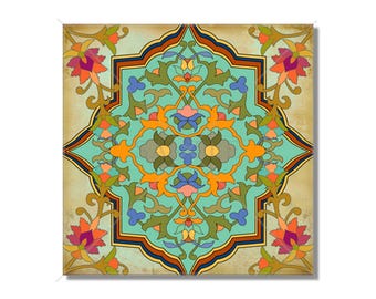 Tan Turquoise Orange Ceramic Tile - Vintage Moroccan Tile Design Ceramic Tile Kitchen Backsplash Tile - Bathroom Tile - Fireplace Tile