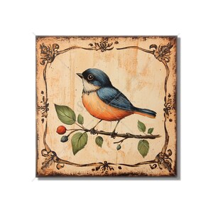Vintage Bird Design Ceramic Tile - Ceramic Tiles With Birds - Bird Design Home Decor - Bird Mural - Tile With Animals Bird Accent Tiles
