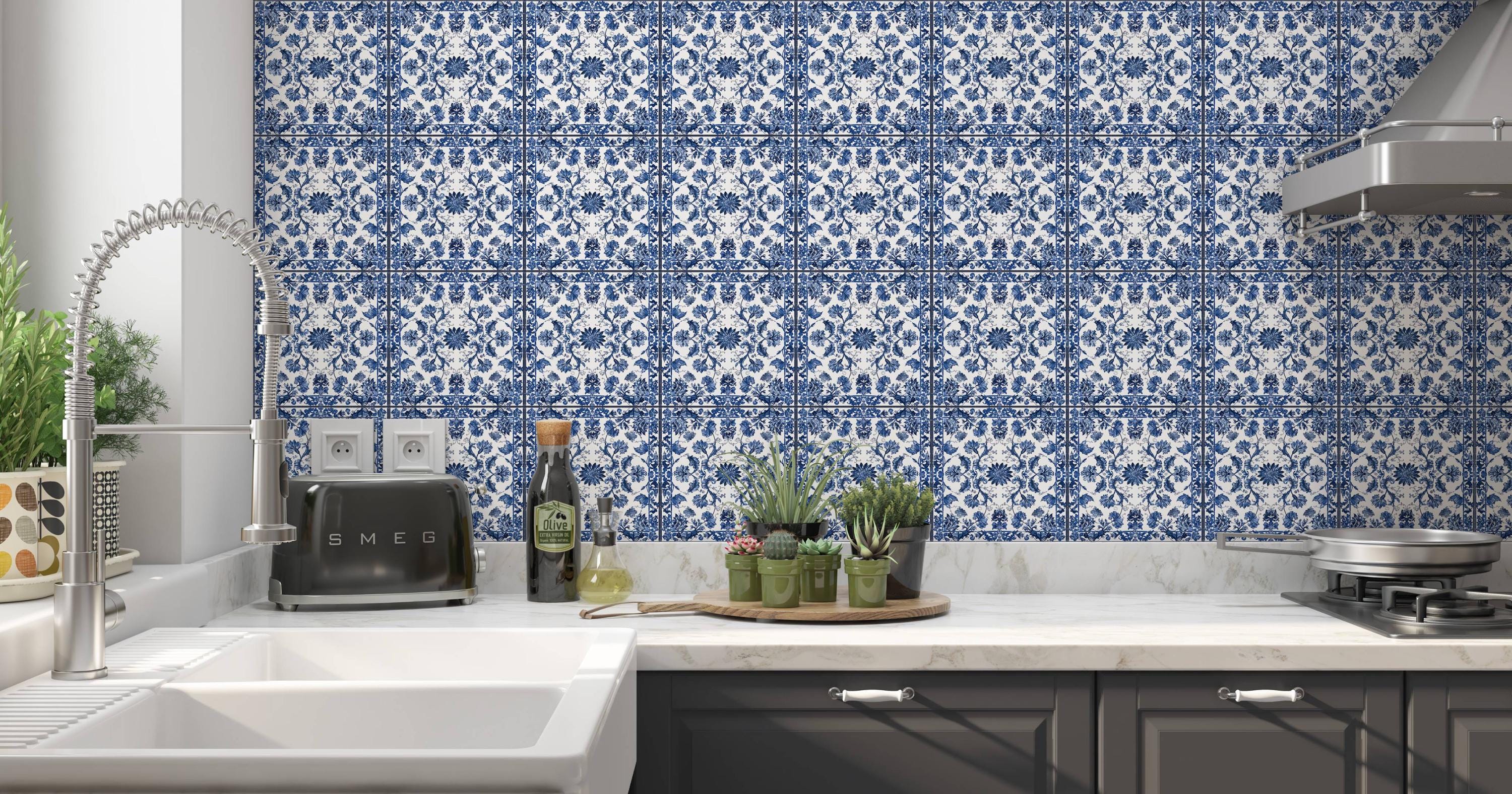 Blue and White Ceramic Tile - Vintage French Floral Tile Design - Blue ...