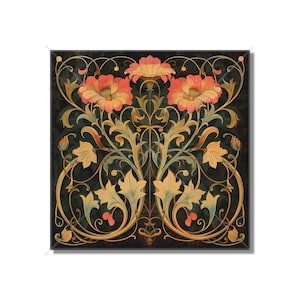 Vintage Art Nouveau Floral Design Ceramic Tile - Kitchen Backsplash Tile Bathroom Tile Antique Design Tile - Fireplace Tile - Staircase Tile