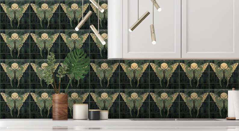 Ceramic Tile Art Deco Luna Moth Design - Kitchen Backsplash Tile ...