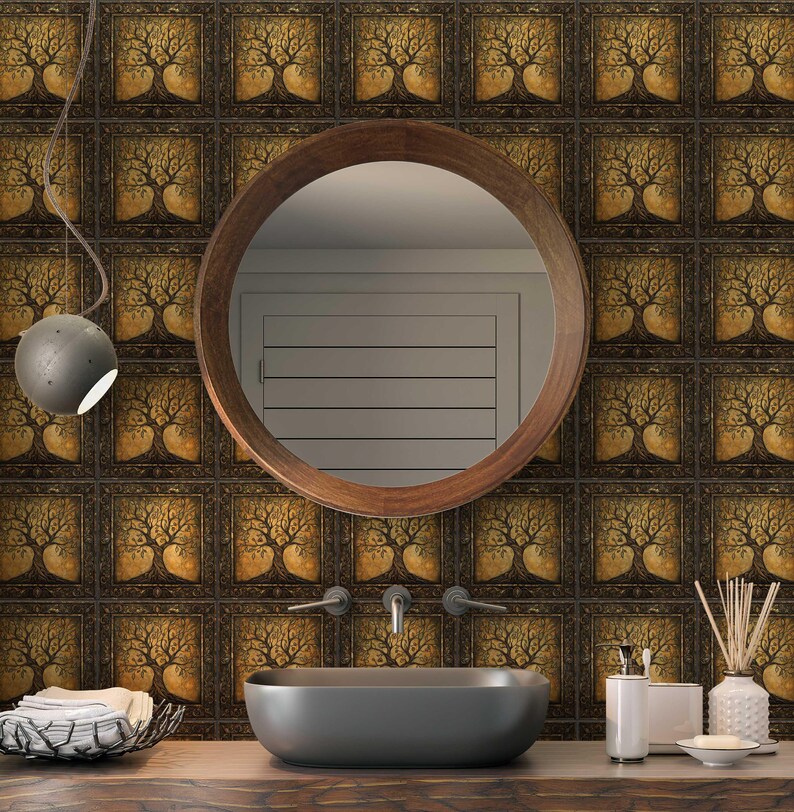 Tiling Tree Background Patterned Tree Design Ceramic Tiles - Tree Design Kitchen Accent ...
