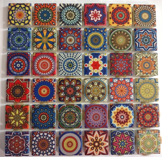 Vintage Colors Medallions Moroccan Tile Ceramic Mosaic Tiles Mosaic Tile  Pieces 36 Pieces of Mixed Mosaic Wall Tiles 