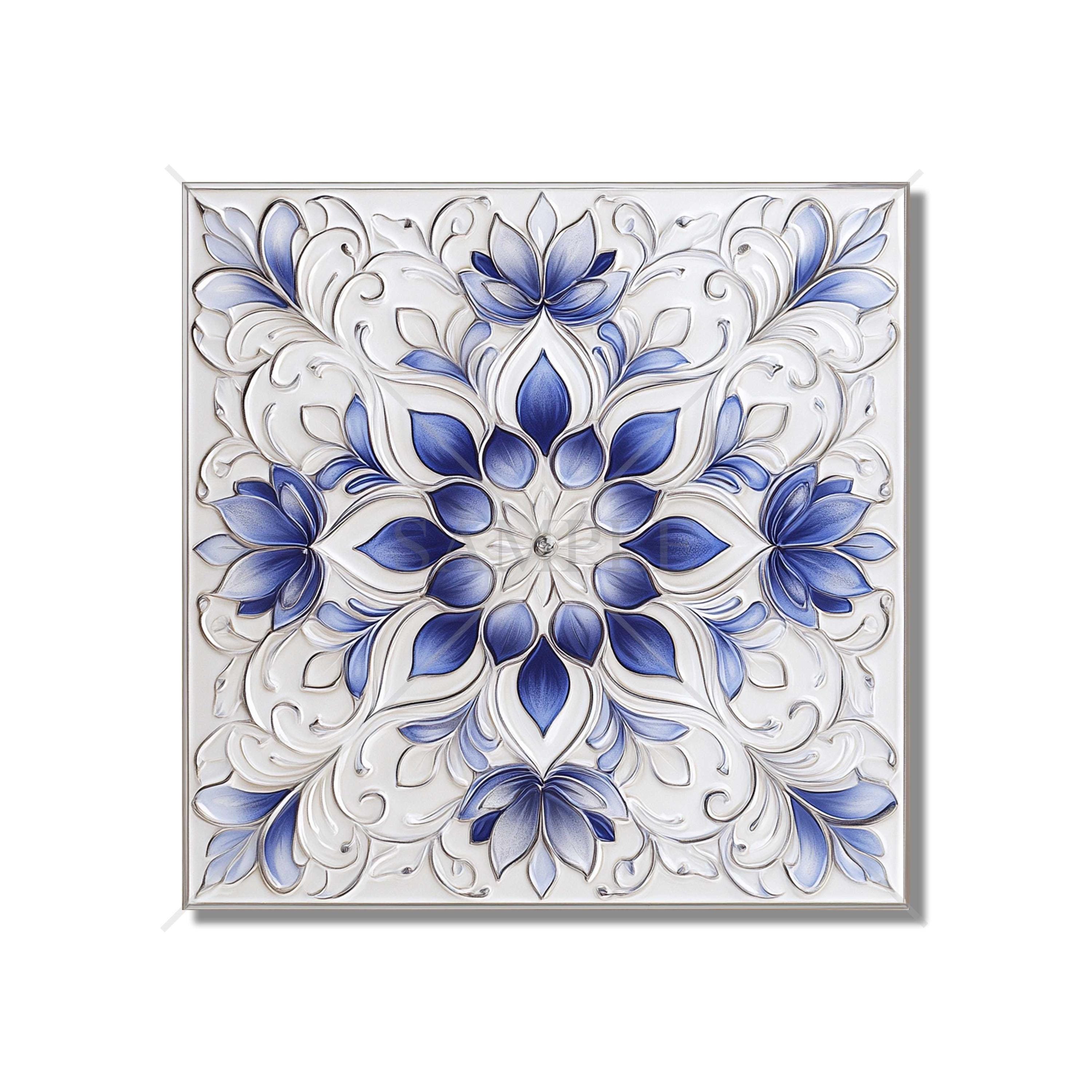 Blue and White Ceramic Tile - Vintage Tile Design Kitchen Backsplash ...