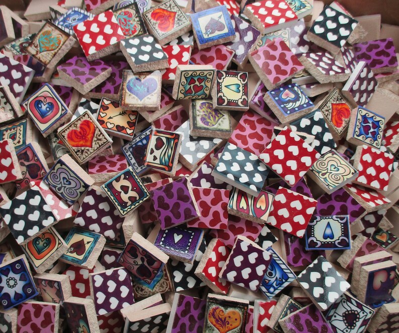 Bulk Mosaic Tiles 2 Pounds Mixed Heart Designs Multi Colored Image 0