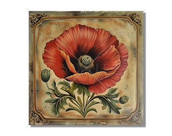 Poppy Flower Design Ceramic Accent Tile - Floral Design Kitchen Accent Backsplash Tile Floral Design Bathroom Accent Tiles -