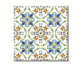 Blue Yellow Italian Design Ceramic Tile  Ceramic Kitchen Backsplash Tile - Bathroom Wall Tile - Patterned Ceramic Tile - Fireplace Tile