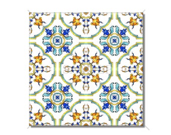 Blue Yellow Italian Design Ceramic Tile  Ceramic Kitchen Backsplash Tile - Bathroom Wall Tile - Patterned Ceramic Tile - Fireplace Tile