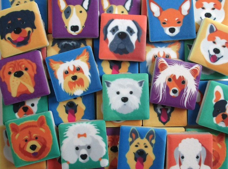 Ceramic Mosaic Tiles Bright Colors Dog Faces Focal Pieces Etsy