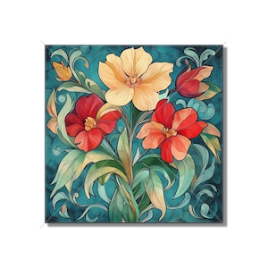 Ceramic Tile Vintage Art Nouveau Flower Design Art Nouveau Kitchen Backsplash Tiles Floral Tile Art Nouveau Accent Tiles Free Shipping