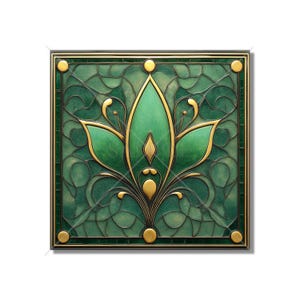 Green Decorative Art Nouveau Design Ceramic Tile Green Kitchen Backsplash Tile - Green Art Deco Bathroom Tile - Green Accent Tiles