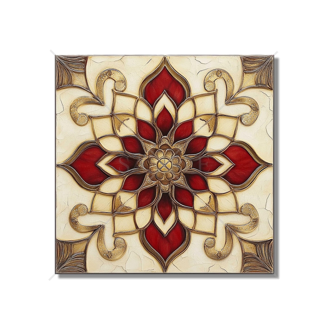 Ceramic Tile Red Patterned Vintage Design Kitchen Backsplash Tiles, Red ...