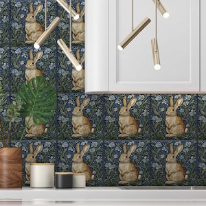 Bunny Rabbit Ceramic Tile William Morris Vintage Design Rabbit Ceramic ...