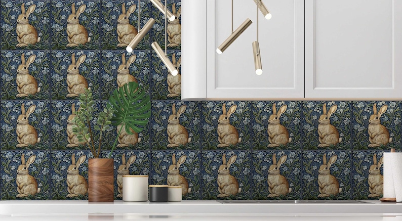 Bunny Rabbit Ceramic Tile William Morris Vintage Design Rabbit Ceramic ...