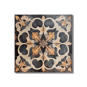 Black And Tan Ceramic Tile - Vintage French Tile Design - Black Kitchen Backsplash Tiles - Black Fireplace Tiles - Patterned Ceramic Tiles