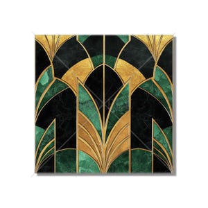 Art Deco Design Ceramic Tile - Black Green Gold Tones Art Deco Kitchen Backsplash Tile - Art Deco Bathroom Tile - Art Deco Fireplace