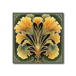 Vintage Art Nouveau Ginkgo Design Ceramic Tile - Decorative Kitchen Backsplash Tile Bathroom Tile - Antique Design Decorative Ceramic Tile