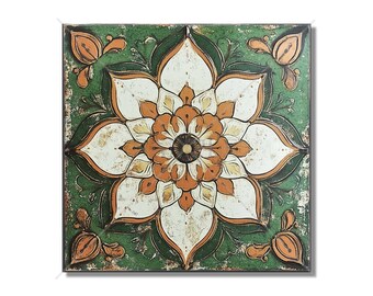 Green Ceramic Tile Antique Design Tile - Green Patterned Kitchen Backsplash Tile - Bathroom Wall Tile - Green Accent Tiles -