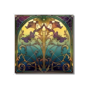 Vintage Art Nouveau Floral Design Ceramic Tile Purple Blue Green Gold Kitchen Backsplash Tile Bathroom Tile - Antique Design Tile