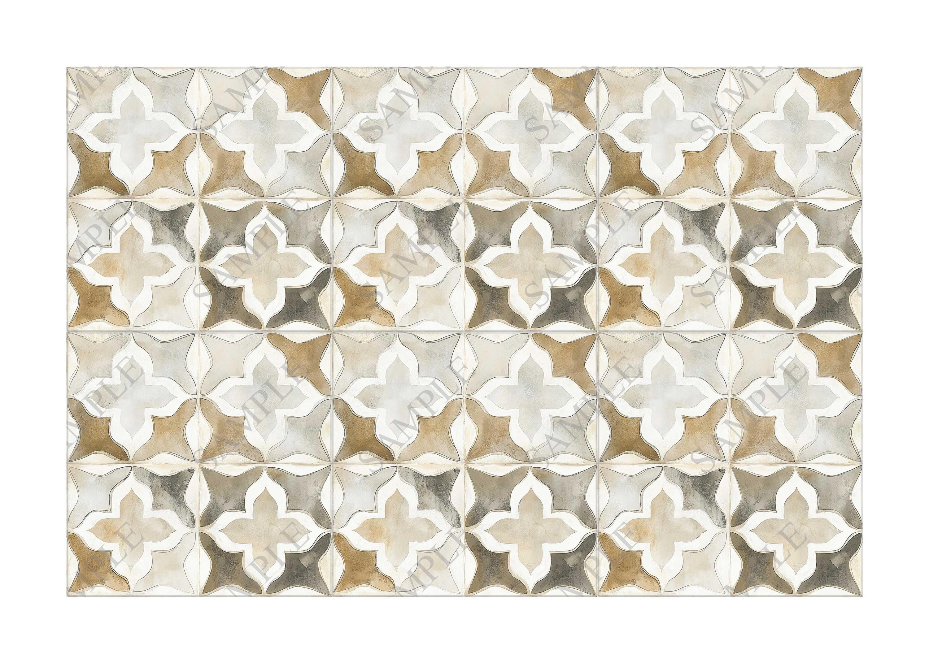Vintage Neutral Tones Ceramic Tile Unique Patterned Kitchen Backsplash ...