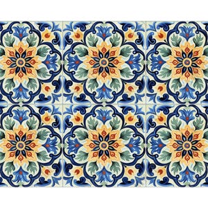 Multi Colored Italian Design Ceramic Tile - Blue Yellow Kitchen Tile ...