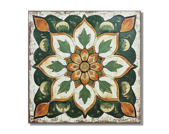 Green Ceramic Tile Antique Design Tile - Green Patterned Kitchen Backsplash Tile - Bathroom Wall Tile - Green Accent Tiles -