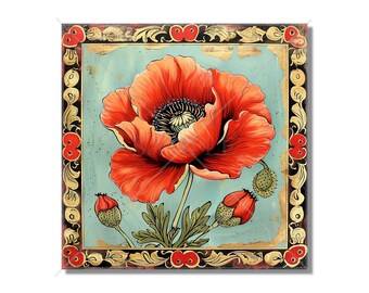 Poppy Flower Design Ceramic Accent Tile - Floral Design Kitchen Accent Backsplash Tile Floral Design Bathroom Accent Tiles -