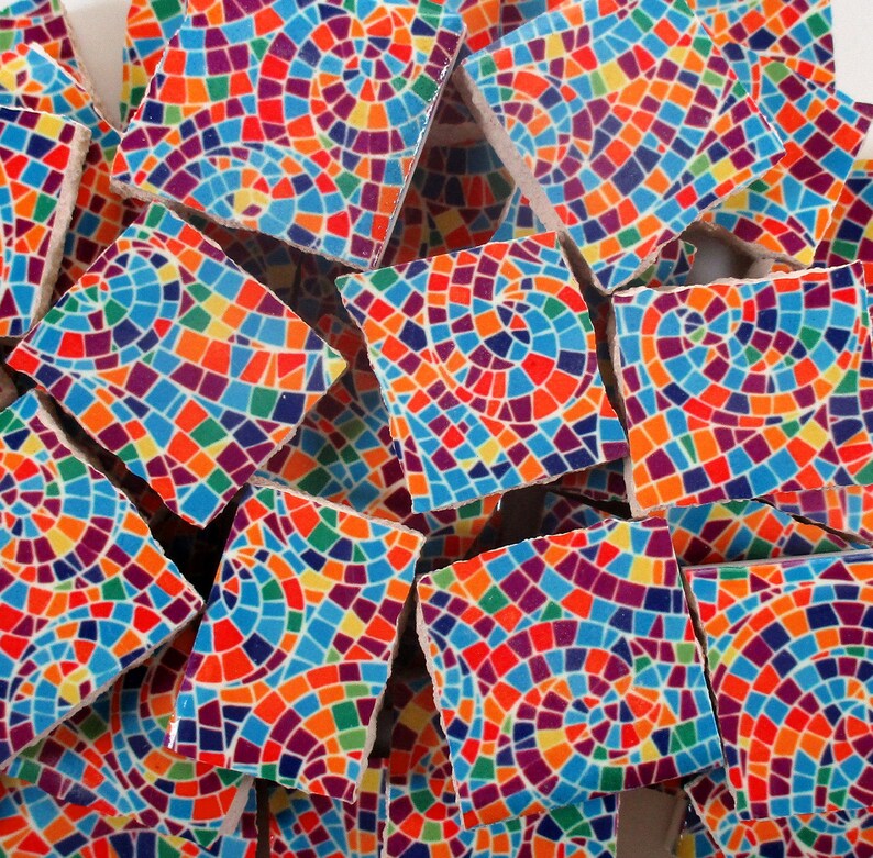 Ceramic Mosaic Tiles Bright Colors Swirl Design Blue Image 0