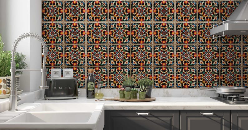 Vintage Moroccan Multi Colored Ceramic Tile - Bright Colors Kitchen ...