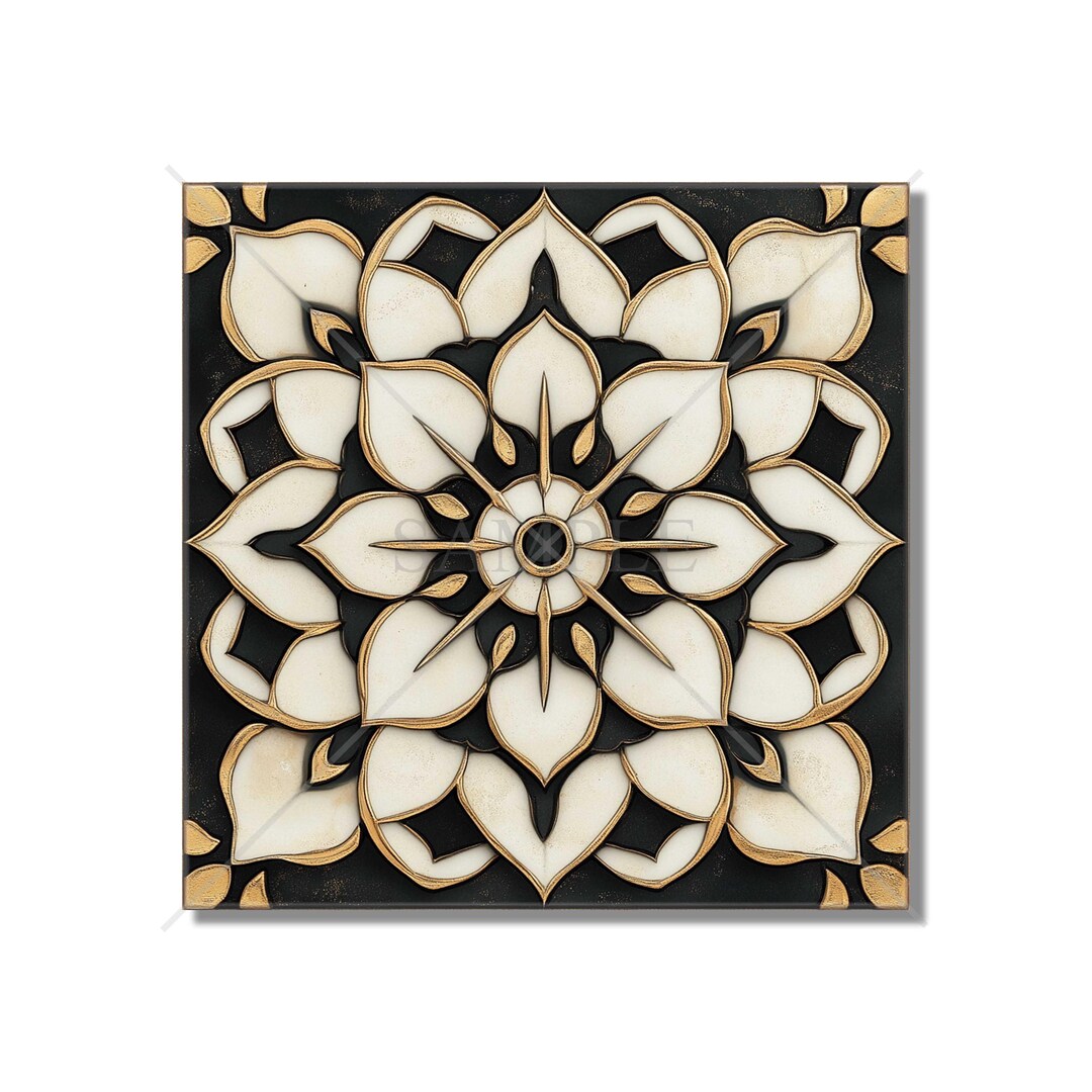 Black Patterned Ceramic Tile - Vintage Design Tile Design - Kitchen ...