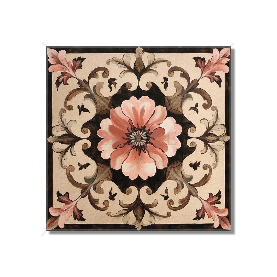 Pink And Brown Ceramic Tile Vintage Floral Kitchen Backsplash Tile pink-and-brown-ceramic-tile-vintage-floral-kitchen-backsplash-tile