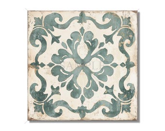 Green And Beige Ceramic Tile - Antique Design Tile Green Patterned Kitchen Backsplash Tile - Bathroom Wall Tile - Green Accent Tiles