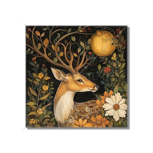 Deer Ceramic Tile - Vintage Design Deer Ceramic Tile - Sun And Moon Deer Tile - Magical Deer Design Home Decor - Deer Mural - Free Shipping