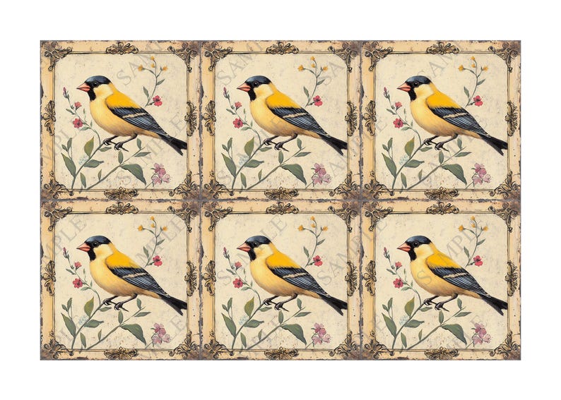 Vintage Bird Design Ceramic Tile - Ceramic Tiles With Birds - Bird ...