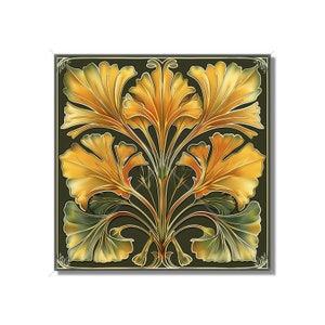 Vintage Art Nouveau Ginkgo Design Ceramic Tile - Decorative Kitchen Backsplash Tile Bathroom Tile - Antique Design Decorative Ceramic Tile