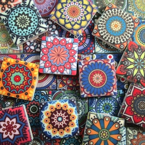 Vintage Colors Medallions Moroccan Tile Ceramic Mosaic Tiles - Mosaic Tile Pieces - 36 Pieces Of Mixed Mosaic Wall Tiles