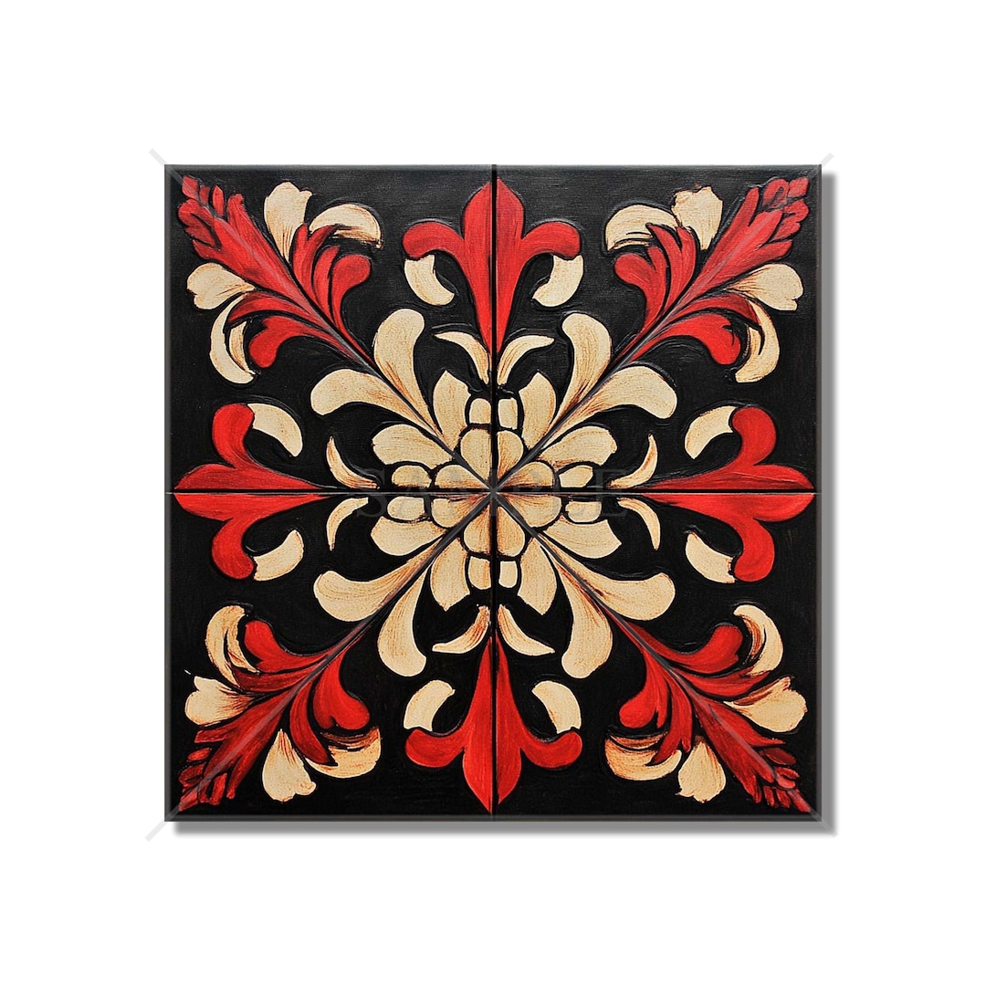 Red Ceramic Pattern Red Patterned Ceramic Tile - Unique Red Kitchen Backsplash Tiles - Red ...