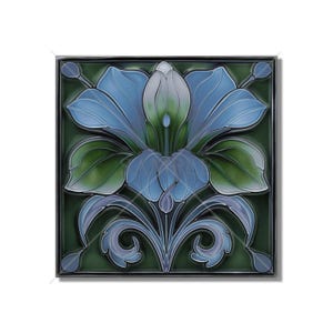 Blue Green Ceramic Tile Art Deco - Art Nouveau Design Blue Green Unique Kitchen Backsplash Tile Bathroom Tile - Antique Design Tile