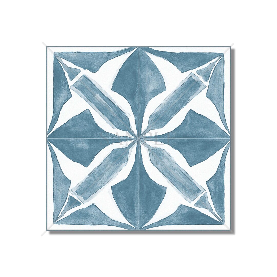 Blue and White Geometric Design Ceramic Tile - Unique Blue Kitchen ...