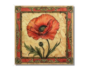 Poppy Flower Design Ceramic Accent Tile - Floral Design Kitchen Accent Backsplash Tile Floral Design Bathroom Accent Tiles -
